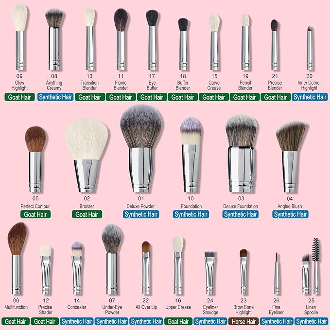Bueart Design Makeup Brushes Set 26pcs Real Natural Goat Hair Professional labeled Foundation Face Blending Blush Concealers Eyeshadow Brush Set(26Pcs Pearl Pink)-BrightBean Baby