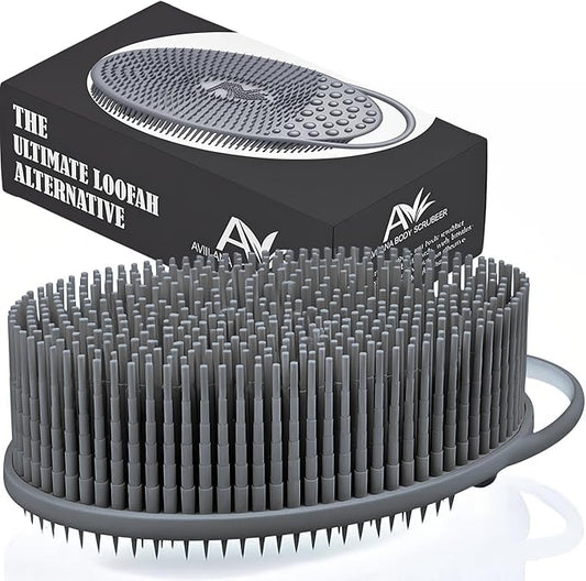 Avilana Silicone Body Scrubber – Gentle Shower Brush & Loofah Alternative- Food Grade & Lab Tested – Fast-Drying, Hygienic, BPA-Free Silicone Body Gentle Exfoliator (Gray, Exfoliate)-BrightBean Baby