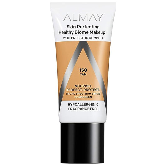 Almay Skin Perfecting Healthy Biome Foundation Makeup with Prebiotic Complex SPF 25, Hypoallergenic, -Fragrance Free, 150 Tan, 1 fl. oz.-BrightBean Baby