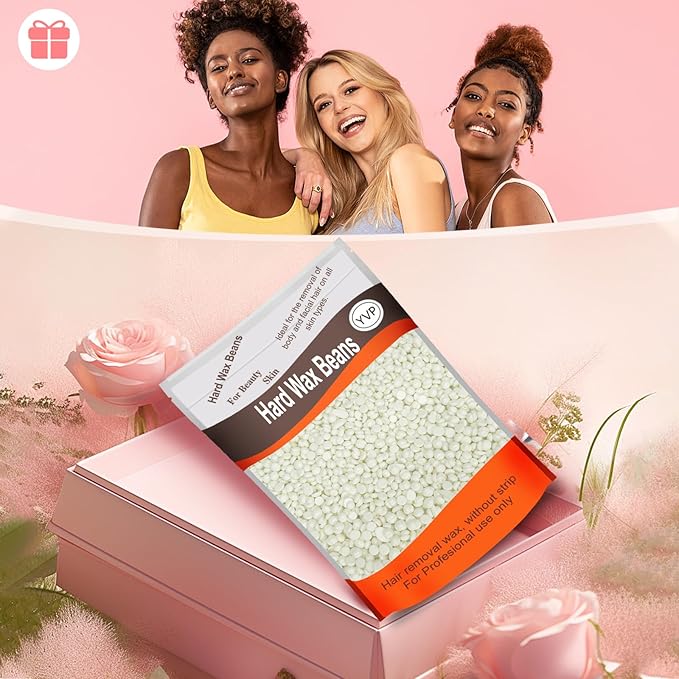 Hard Wax Beads for Hair Removal, Yovanpur Waxing Beane for Brazilian Waxing, Wax Beans for Sensitive Skin, Face Eyebrow Legs At Home Pearl Beads, 300g /bag with 10pcs Sticks(Pearl)-BrightBean Baby