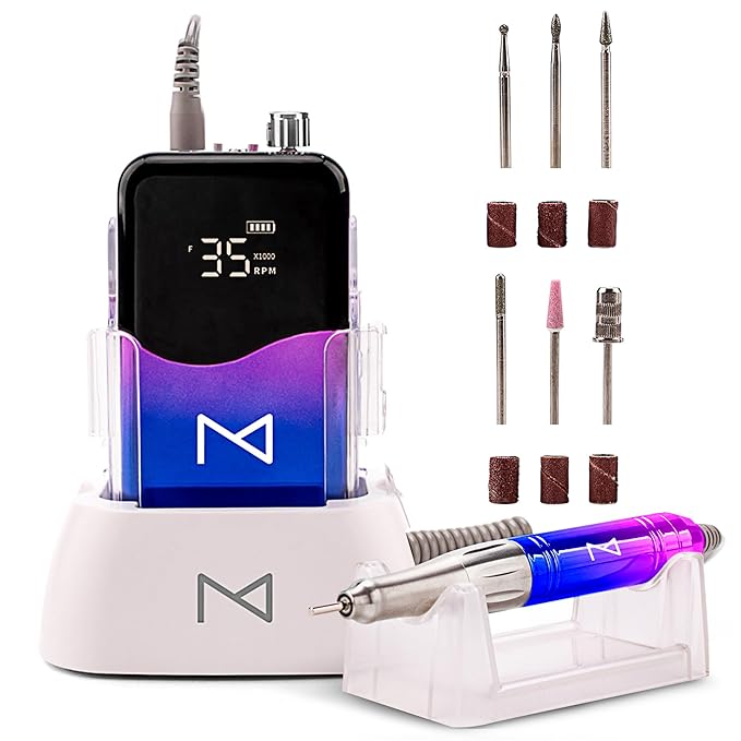 M Mase- Professional Nail Drill Machine - Coreless 2-in-1 Nail File - Electric, Cordless, 35000 RPM, HD Display - Electric Nail Drill for Professional & Home Use (Unicorn Pink Blue)-BrightBean Baby