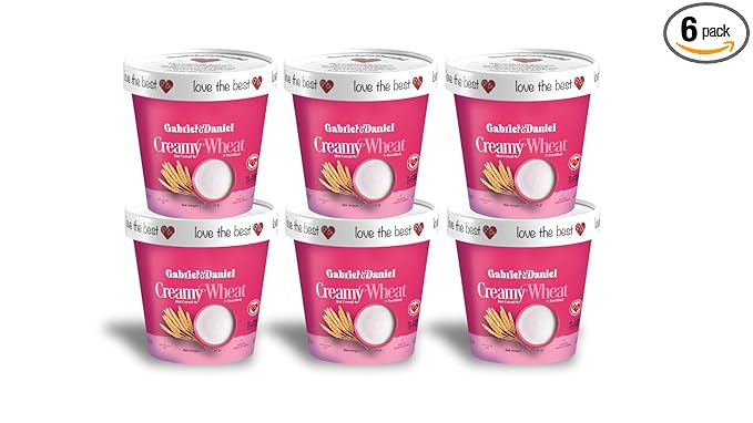 Gabriel & Daniel Organic Instant Creamy Wheat (Farina) Hot Cereal Cup – Non-GMO, Pure and Organic Breakfast Cereal – Rich in Iron & Vitamin C for a Nourishing and Quick Meal – Smooth & Creamy Texture (Pack of 6)-BrightBean Baby