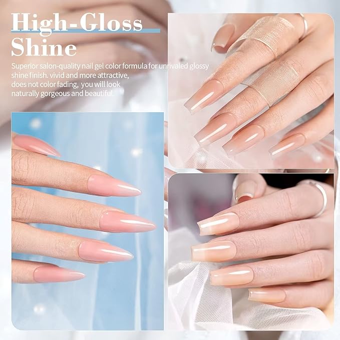 RARJSM Nude Gel Nail Polish Apricot Peach Pink Jelly Gel Polish Set of 6 Transparent Colors 7.5ml Clear Purple Sheer Wine Red Milky Mavue French Manicure LED UV Gel Soak Off Curing Requires Home-BrightBean Baby