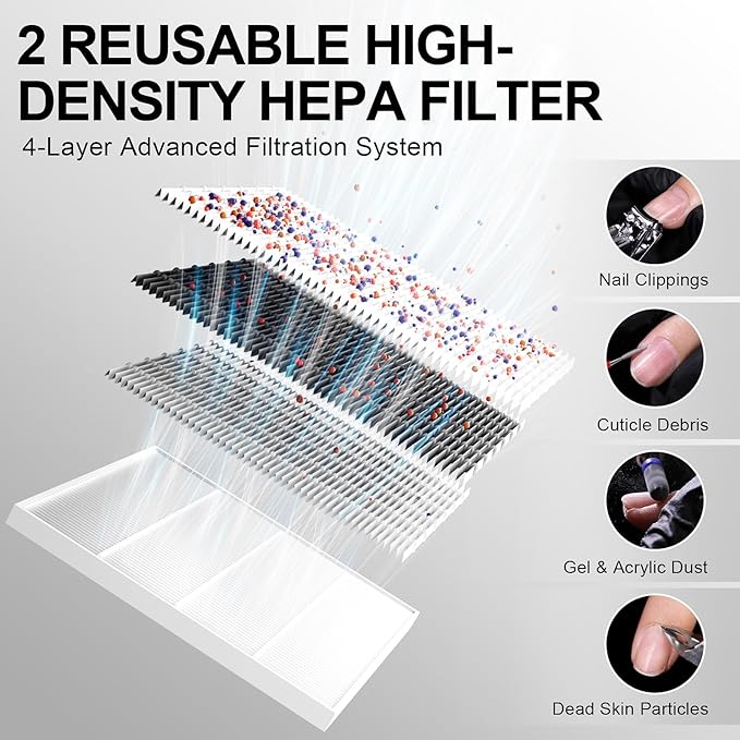 L'UGX Rechargeable Nail Dust Collector with 2 Reusable Filter, Professional Nail Vacuum Dust Collector Nail Tech Fan Extractor Powerful Suction Machine, Perfect for Home Salon Use-BrightBean Baby