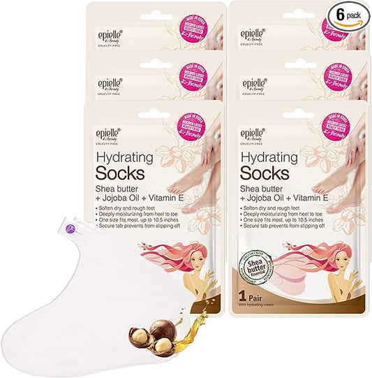 Epielle Hydrating Foot Masks 6 Pairs, Deep Moisturizing Socks for Dry Feet & Cracked Heels, Relieve and Soften with Shea Butter & Jojoba Oil, Korean Skin Care, Spa Set, Self Care Gifts for Women-BrightBean Baby