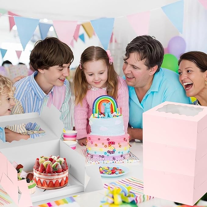 Pink 10 Packs cajas para postres and Cupcake Box 3 Holes Fit 2 Cupcakes and 1 Mini Cake Box with Clear Window and Stickers for Wedding Birthday Party Bakery pastry boxes(Pink, 1+2(10Pack))