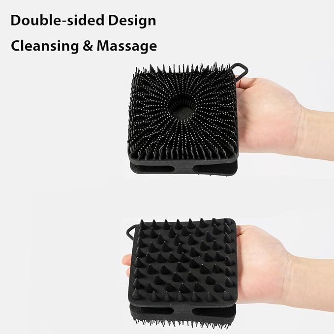 2 PC Silicone Exfoliating Body Scrubber, Silicone Body Shampoo Brush, Soft Silicone Loofah for Sensitive Skin, Shower Silicone Hair Scalp Massager, Easy to Clean, Lather Well(Black&Green)-BrightBean Baby