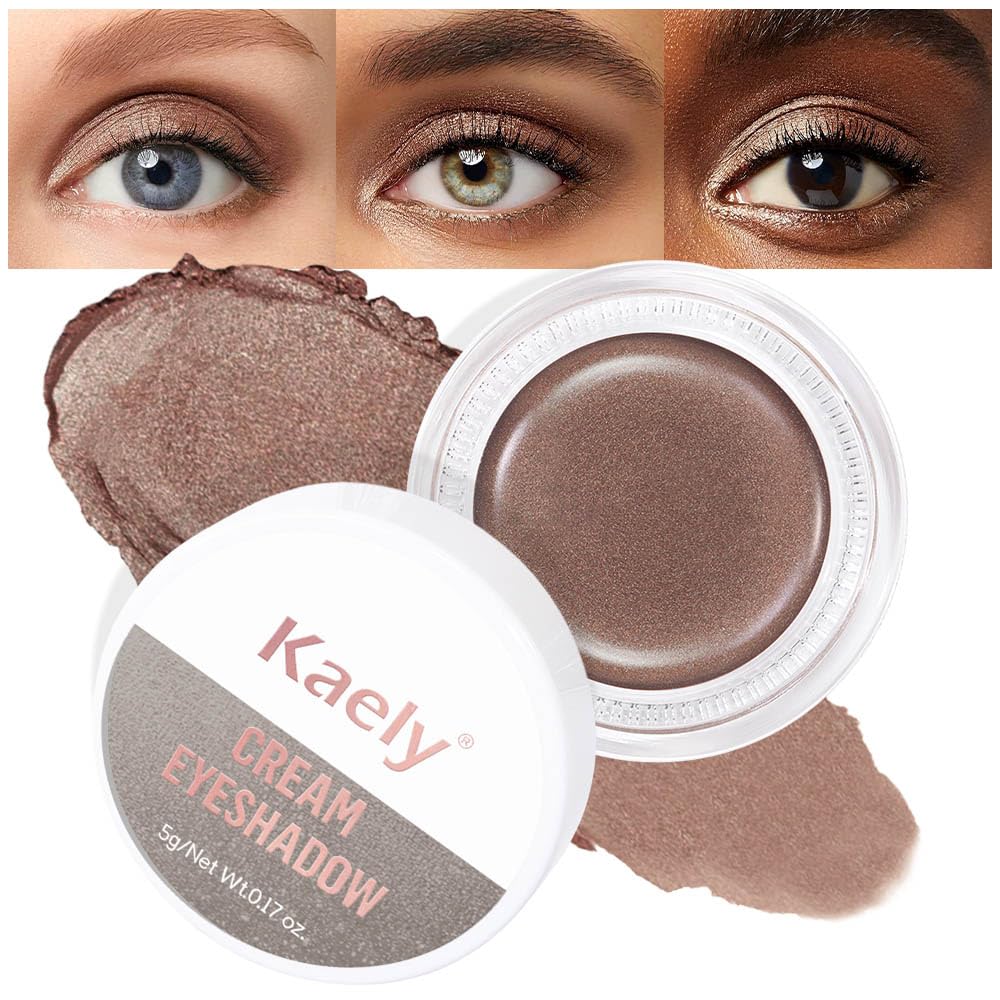 Kaely Single Cream Eyeshadow Pot, Bronze Shimmer Eye Shadow for Older Women High Pigmented Waterproof, Natural Eyeshadow Palette Makeup Brightener, sombras en crema para ojos, Blendable, 20-BrightBean Baby