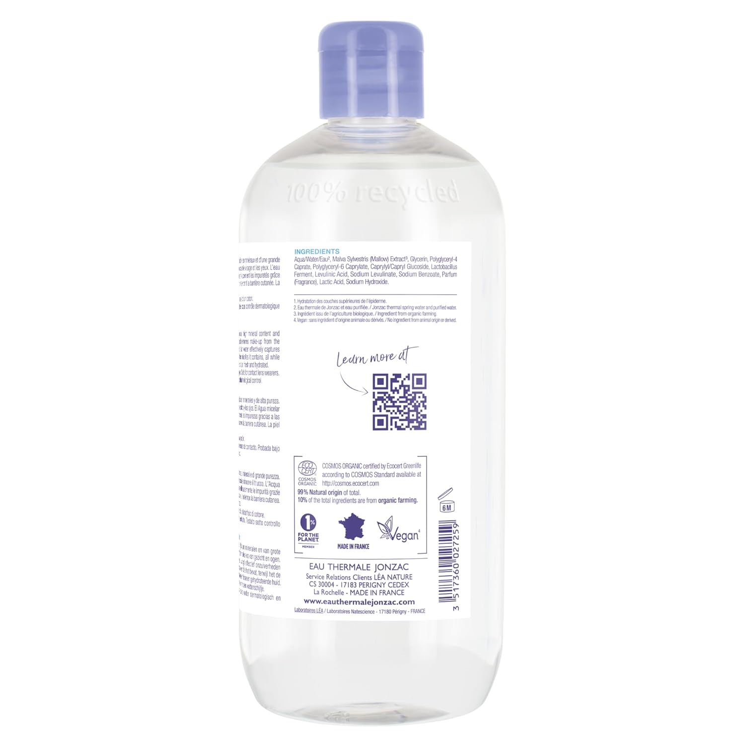 99% Organic Micellar Water - Natural Eye & Face Makeup Remover - Hydrating With Thermal Spring Water - For Sensitive Skin - Non-Toxic - Agua Micelar Orgánica - 16.9 Fl Oz-BrightBean Baby