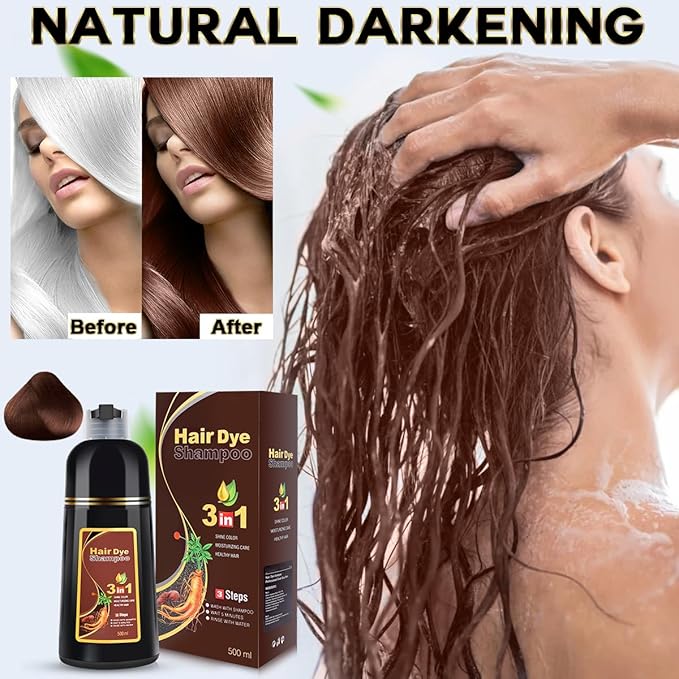 Hair Dye Shampoo Chestnut Brown Hair Color Shampoo for Gray Hair Coverage Herbal Hair Dye Shampoo 3 in 1 for Men and Women, Instant Color Shampoo-BrightBean Baby