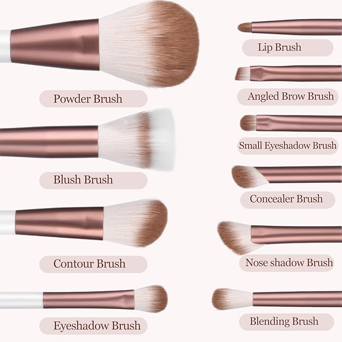 Makeup Brushes Set With Case 10Pcs White Makeup Brush Kit Foundation Eyeshadow Powder Blending Kabuki Eyebrow Eyelash Brushes Cosmetic Brush Travel Kit Gift (White+Brown)-BrightBean Baby