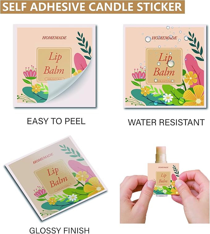 CRASPIRE Lip Balm Labels 80pcs Homemade Lip Balm Labels 2” Clear Lip Balm Labels for Tubes Printable Waterproof Lip Balm Stickers Labels for Lip Balm Handcream Candle Container（Flowers-Orange Yellow）-BrightBean Baby