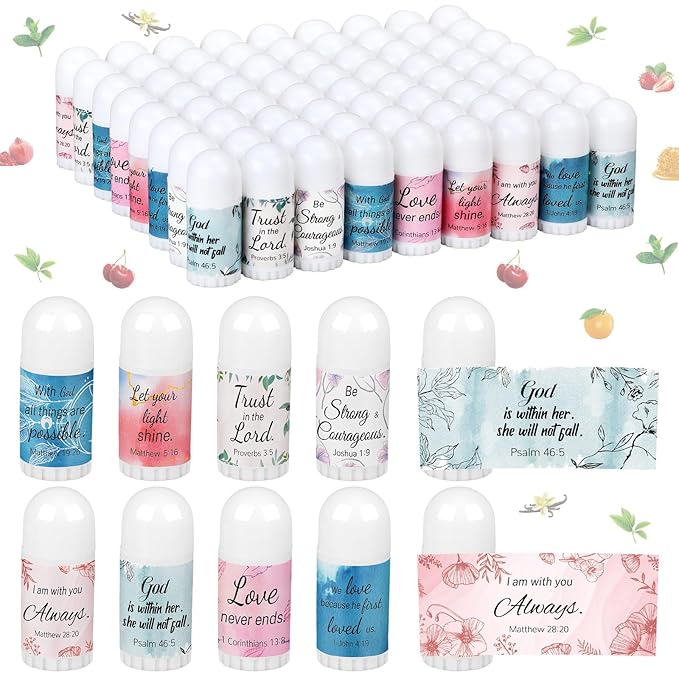 72 Pcs Mini Lip Balm Bulk Gift, 8 Flavors, Christian Themed, Moisturizing for All Skin Types-BrightBean Baby