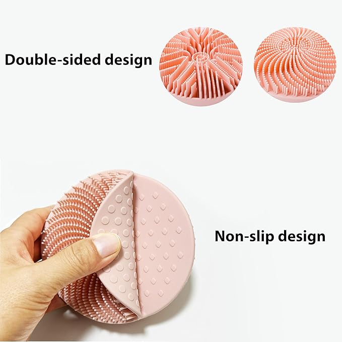2 PC Silicone Exfoliating Body Scrubber, Silicone Body Shampoo Brush, Soft Silicone Loofah for Sensitive Skin, Shower Silicone Hair Scalp Massager, Easy to Clean, Lather Well(Pink&Black)-BrightBean Baby