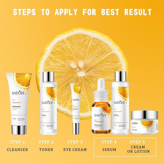 Vitamin C Daily Skin Care Set Daily Moisturizing & Nourishing Fresh Orange Essence Skin Care Set Vitamin Essence Six-piece Set-BrightBean Baby