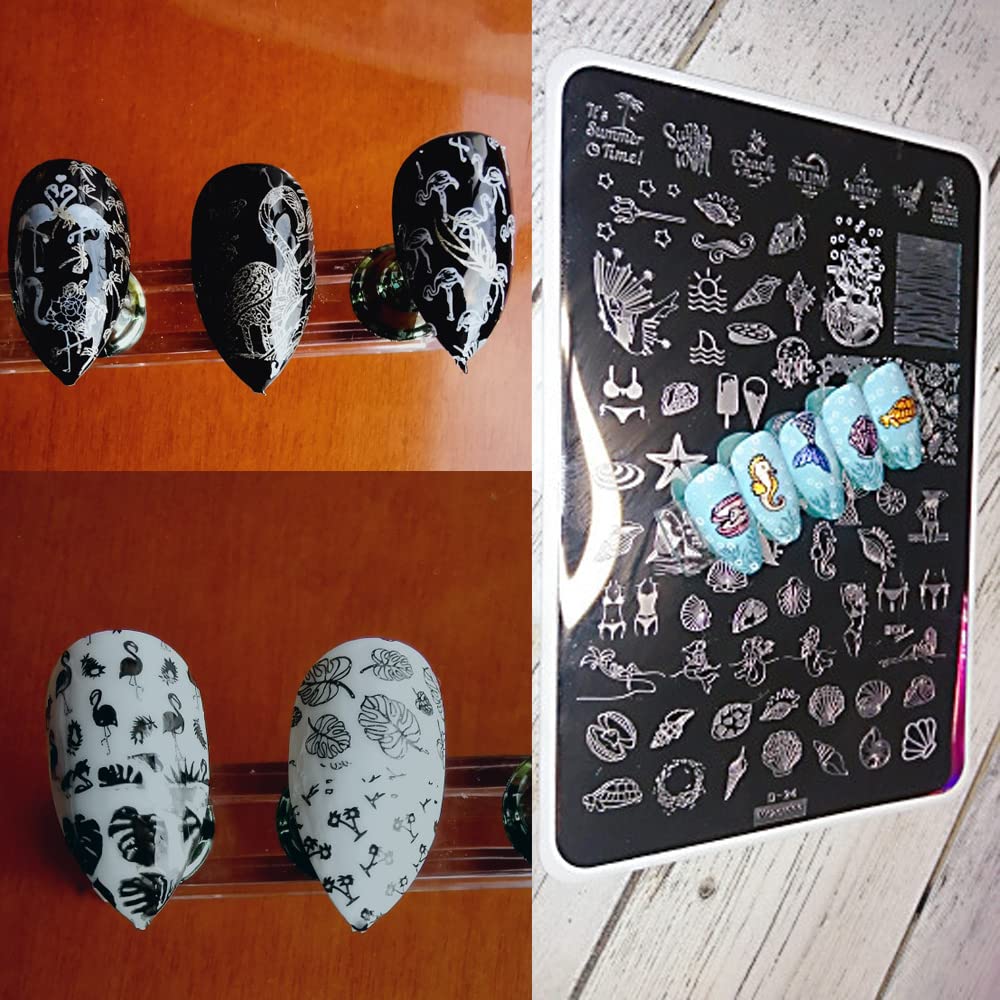 Summer Nail Art Stamping Plates Kit- 2pcs Mermaid Swan Nail Art Plate Templates Flamingo Flowers and Cute Ocean Animals Stamp Templates Set Nails DIY Design Gift for Women-BrightBean Baby