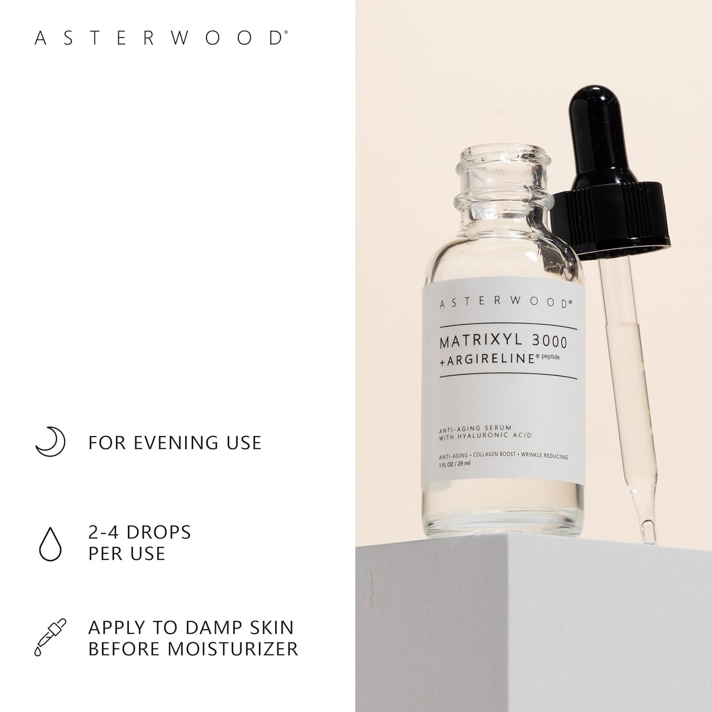 Asterwood Matrixyl 3000 + Argireline Serum with Hyaluronic Acid - Anti-Aging, Wrinkle Reducing, Collagen Boosting - Fragrance-Free - 4 Fl Oz-BrightBean Baby