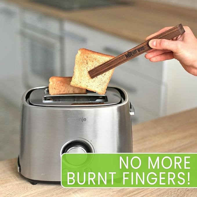 Magnetic Walnut Wooden Toaster Tongs | 8.7-Inch Kitchen Tongs for Cooking, Bread, Bacon, Bagels, and Muffins | Non-Toxic Design, A Durable Alternative to Bamboo, Perfect for Toaster, BBQ, and Grilling