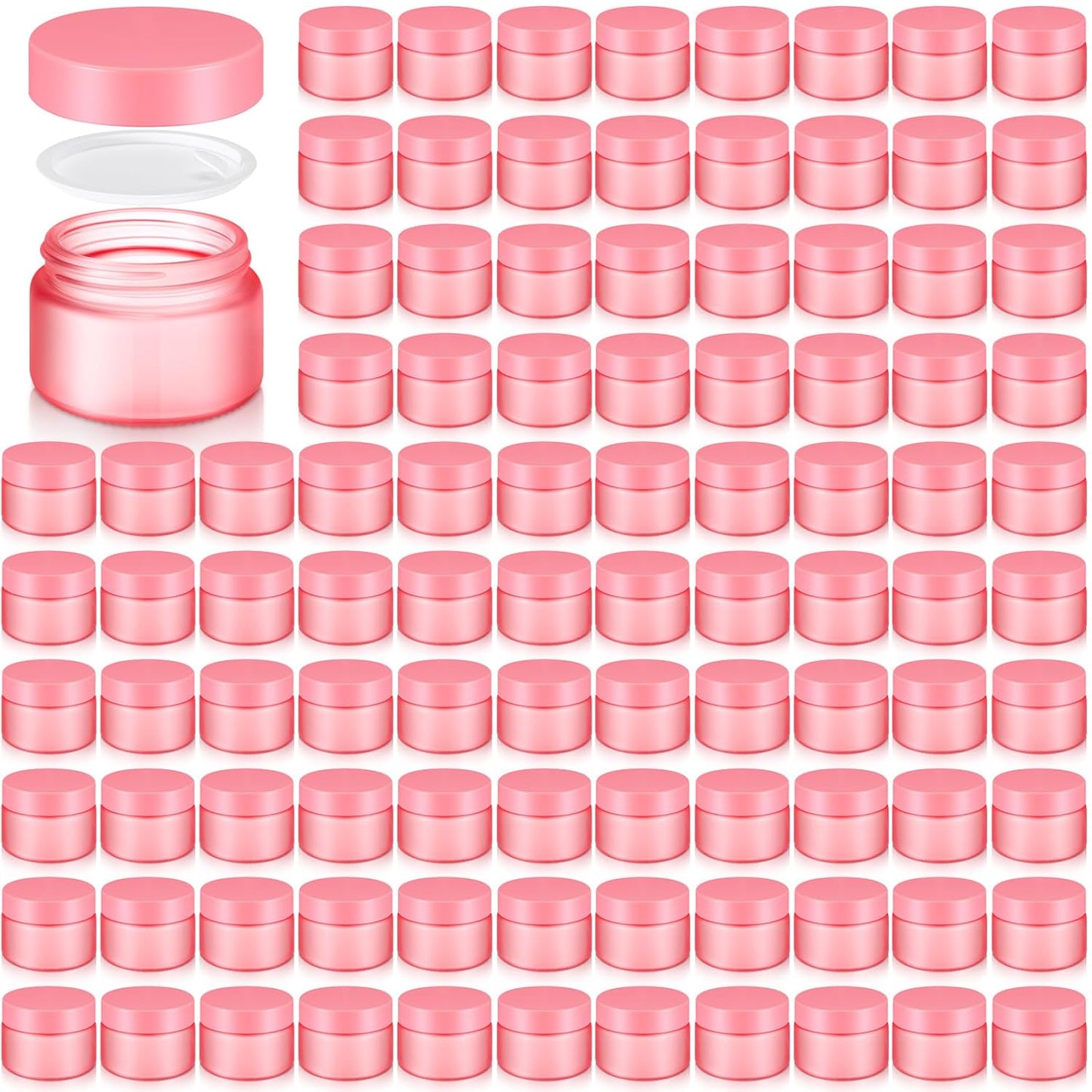 Domensi 100 Pcs 1 oz Glass Jars with Lids Bulk Round Glass Cosmetic Jars Lids 1 oz Small Travel Containers with Inner Liner for Lotions Powders Ointments Sample Cream (Pink,Pink)-BrightBean Baby