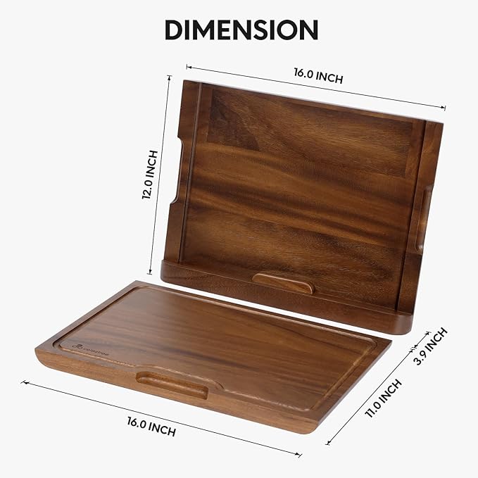 2-in-1 Wood Cutting Board with Magnetic Knife Holder - 16 x 11 Inch Rain Wood, Juice Grooves, Kitchen Organizer for Home Chefs