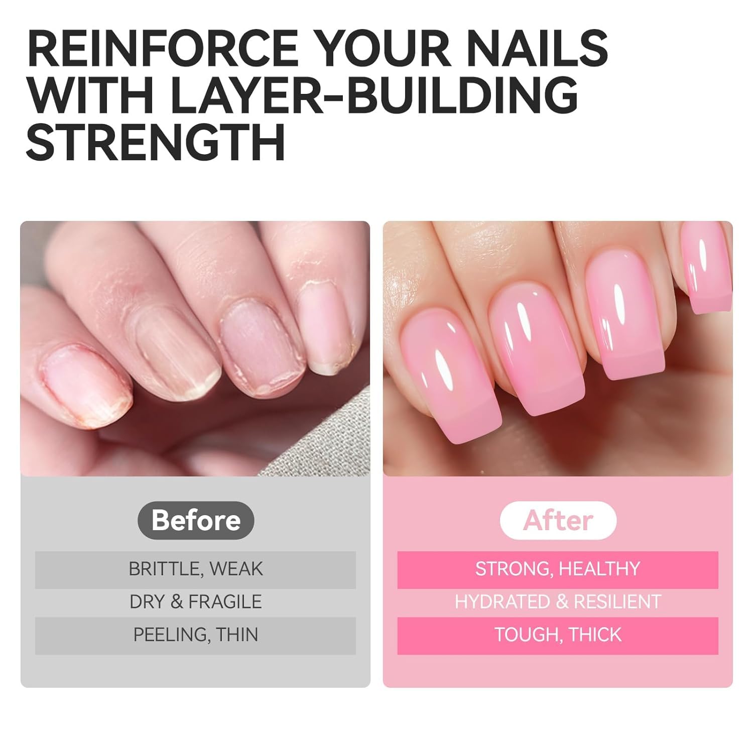 Nail Polish Strengthener and Growth Treatment: Pink Gelike EC 6 in 1 Natural Nail Hardener Extra Strong and Growth - Long Lasting Nail Repair for Damaged Nails - For Daily Work Home Salon-BrightBean Baby