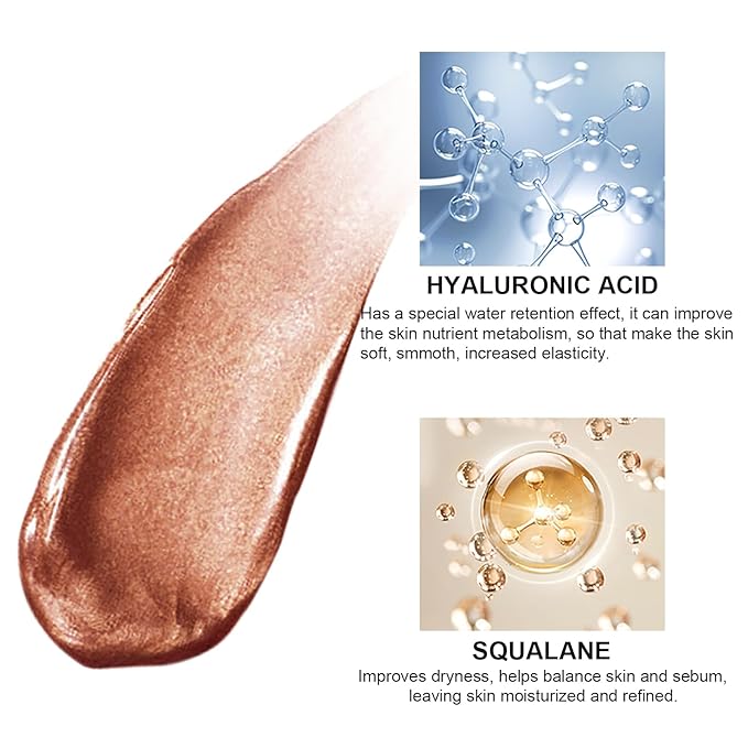 Natural Glow Liquid Filter Makeup, Longwear Face Luminizer, Complexion Booster For Any Part of the Body, Liquid Highlighter with Brush Kit, Infused Hyaluronic Acid, 1.06 fl oz (#06 TAN/DEEP)-BrightBean Baby