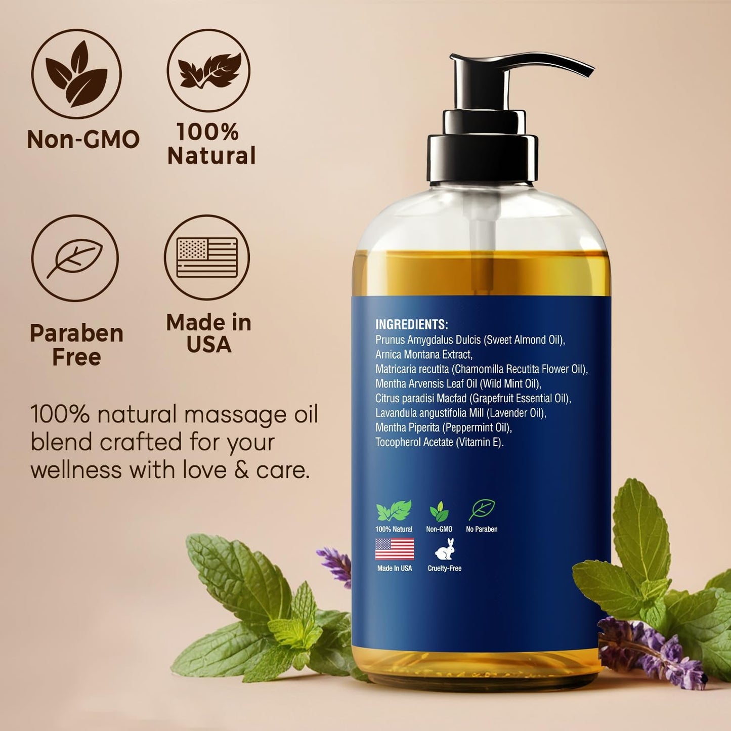 Sore Muscle Massage Oil for Massage Therapy 8 fl oz - Refreshing and Relaxing - Natural Oils with Arnica, Peppermint and Lavender Oil - for Men and Women - Nexon Botanics-BrightBean Baby