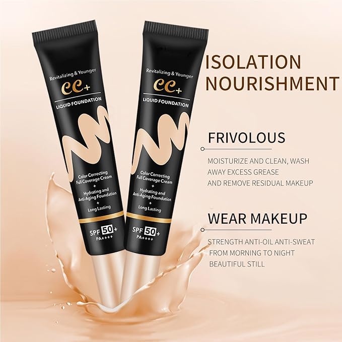 CC Color Correcting Full Coverage Cream SPF 50, CC Cream Foundation, Cover Blemish, Correcting Uneven Skin Tone, Oil Control, Lightweight Waterproof Long Lasting Hydrating CC Cream (Ivory)-BrightBean Baby