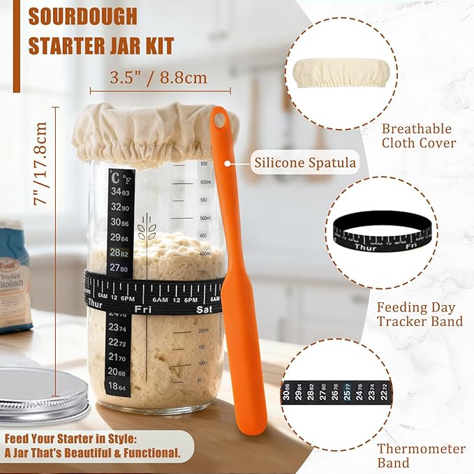 Panny Sourdough Starter Kit, Banneton Bread Proofing Basket with Glass Sour Dough Starter Jar, Sourdough Bread Baking Supplies, Making Tools, 9" Round & 10" Oval Baskets, Christmas Gift for Men Women