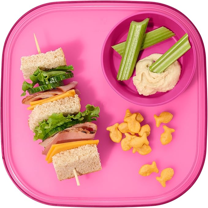 Madesmart Dipware Reusable Dining Plate/Serving Tray for Appetizers and Snacks, Food-Safe Appetizer Serving Platter with Removable Dip Bowl, Pink