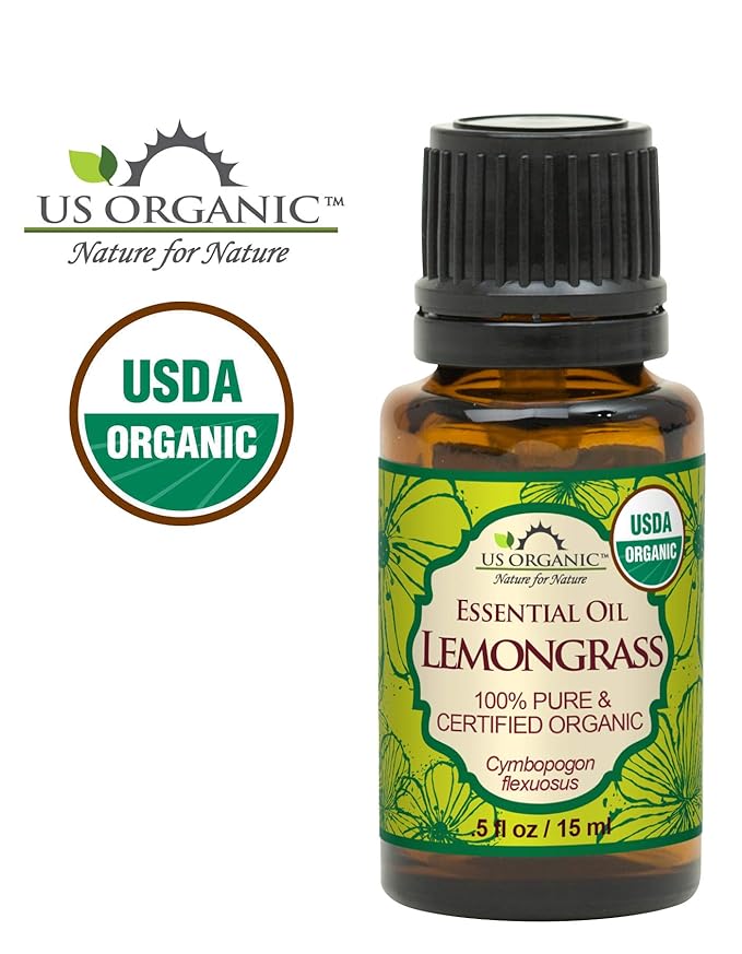 US Organic 100% Pure Lemongrass Essential Oil, USDA Certified Organic, Extracted by Steam Distillation Method, for Hair, Nail Polish Remover, Bees Attraction, and More. 15 ml-BrightBean Baby