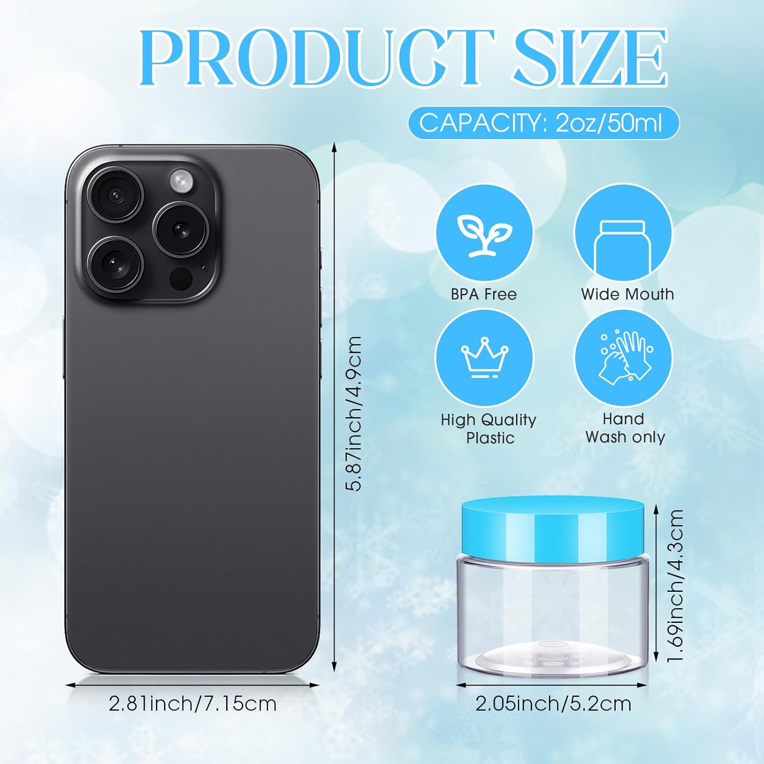 SATINIOR 100 Pcs Plastic Jars with Lids Small Containers Lids Wide Mouth Small Plastic Containers for Lotion Cream Rhinestones Body Butters Travel Storage(2 oz,Blue)-BrightBean Baby