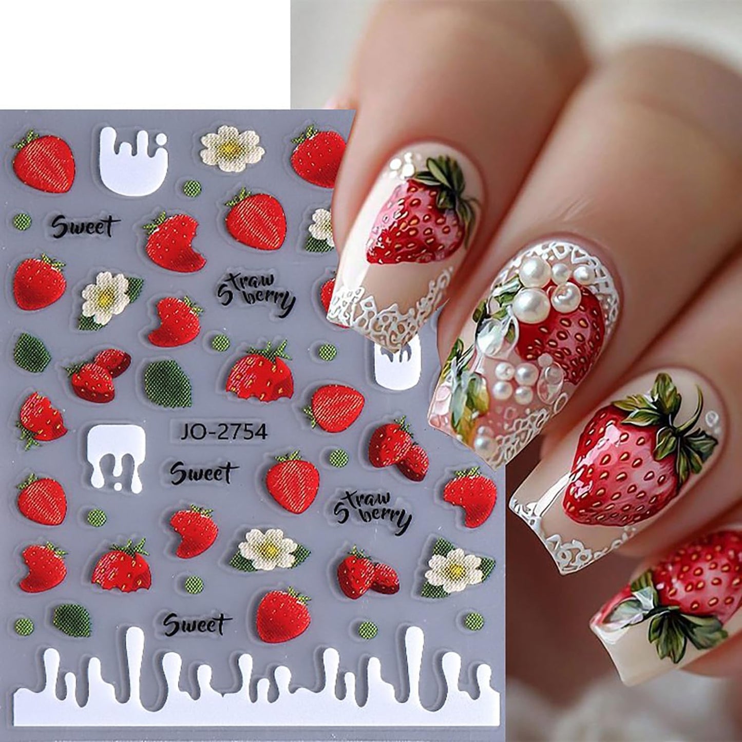 6 Sheets Fruit Nail Art Stickers 3D Self -Adhesive Cherry Strawberry Nail Decals Holographic Lemon Peach Nail Stickers Summer Cute Fruite Nail Decals Decoration for Women DIY Manicure Supplies-BrightBean Baby