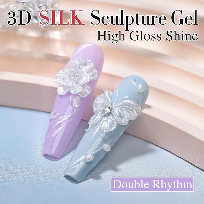 Double Rhythm 3D Nail Gel Pearl Solid Sculpting Gel for Nail Art Non-Sticky Hard Gel for Building Carving Molding Nail Extension Soak Off UV/LED Nail Art Salon Home DIY 0.5 Oz (Silver-Silk 01)-BrightBean Baby