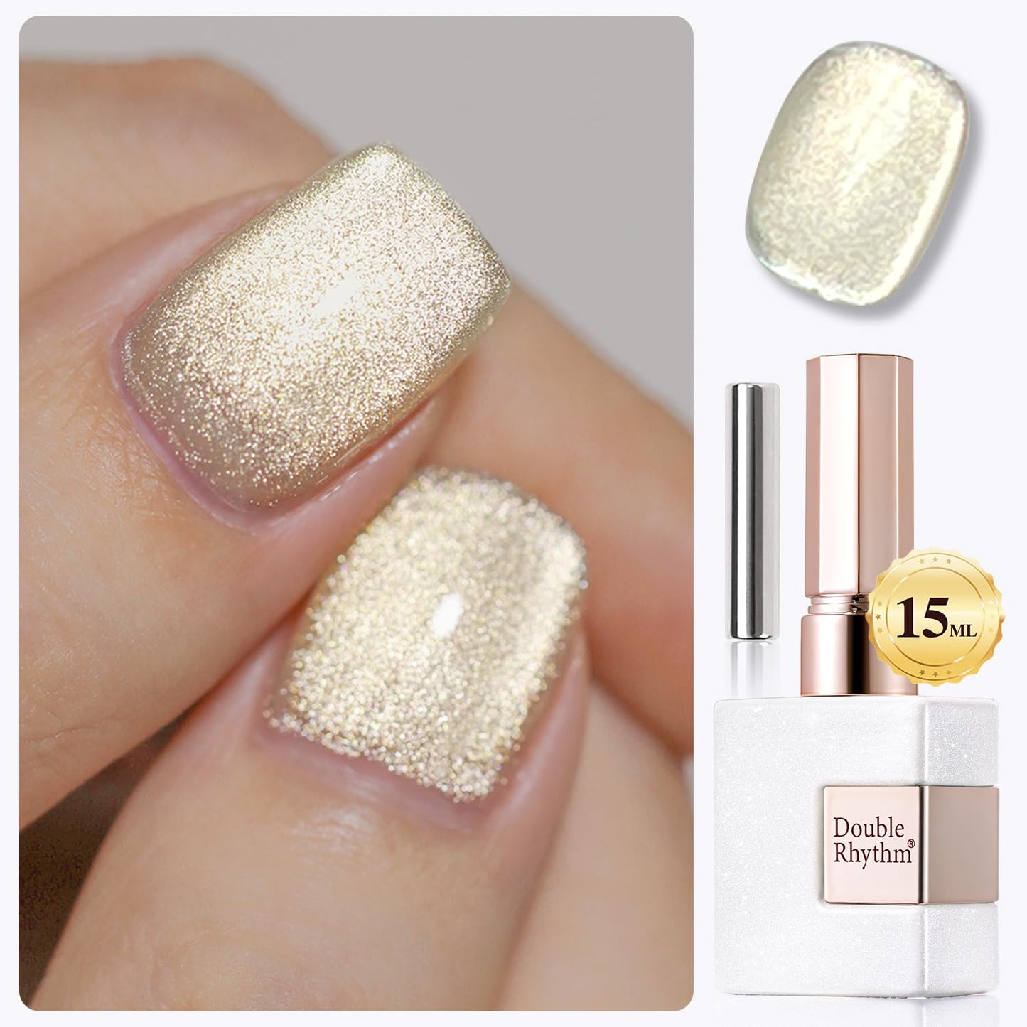 Double Rhythm Cat Eye Gel Polish with Magnet 15ML Ice Glass Holographic Glitter Shimmer Translucent Sheer Color Salon Soak Off Magnetic at Home (Gold-MC1140)-BrightBean Baby