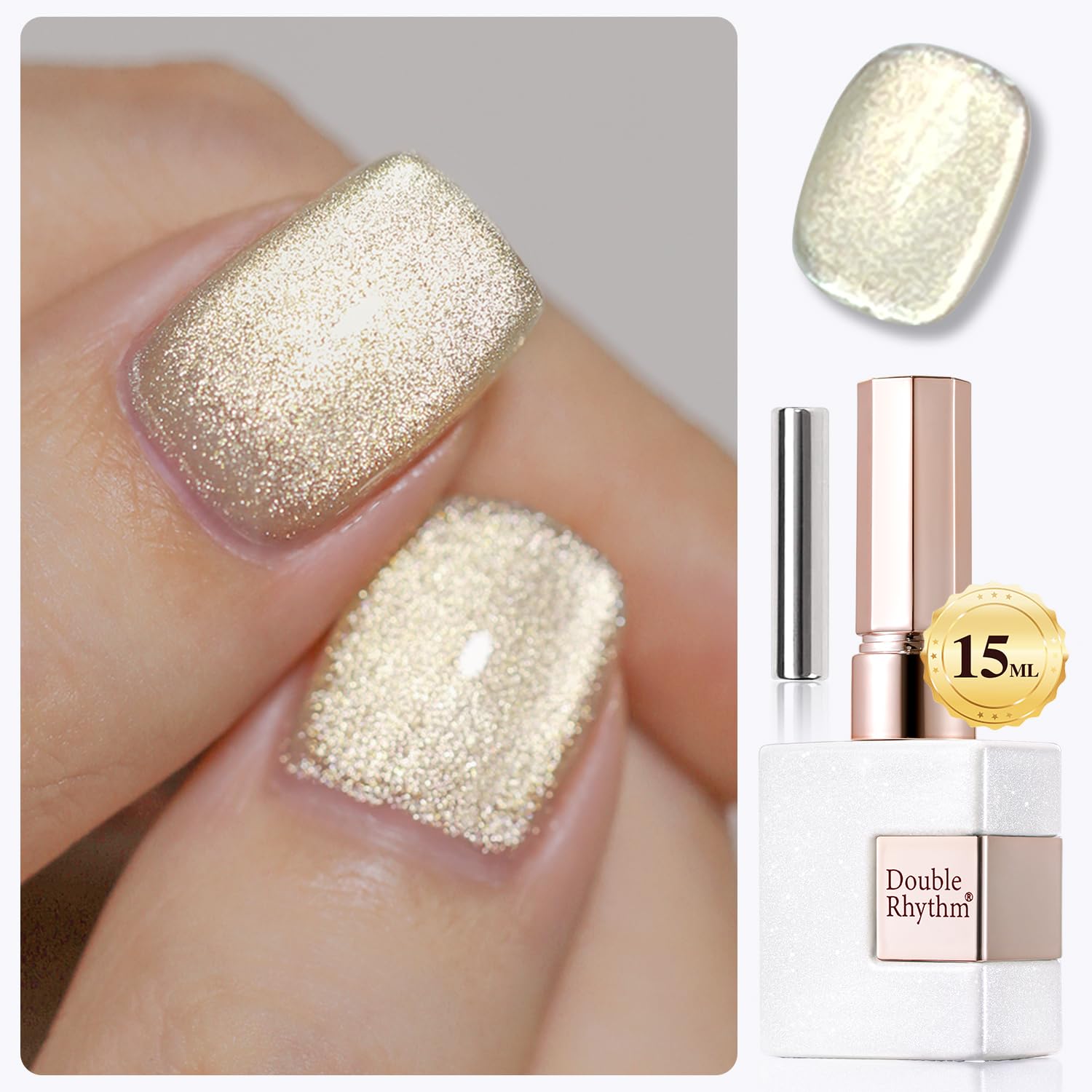 Double Rhythm Cat Eye Gel Polish with Magnet 15ML Ice Glass Holographic Glitter Shimmer Translucent Sheer Color Salon Soak Off Magnetic at Home (Gold-MC1140)-BrightBean Baby