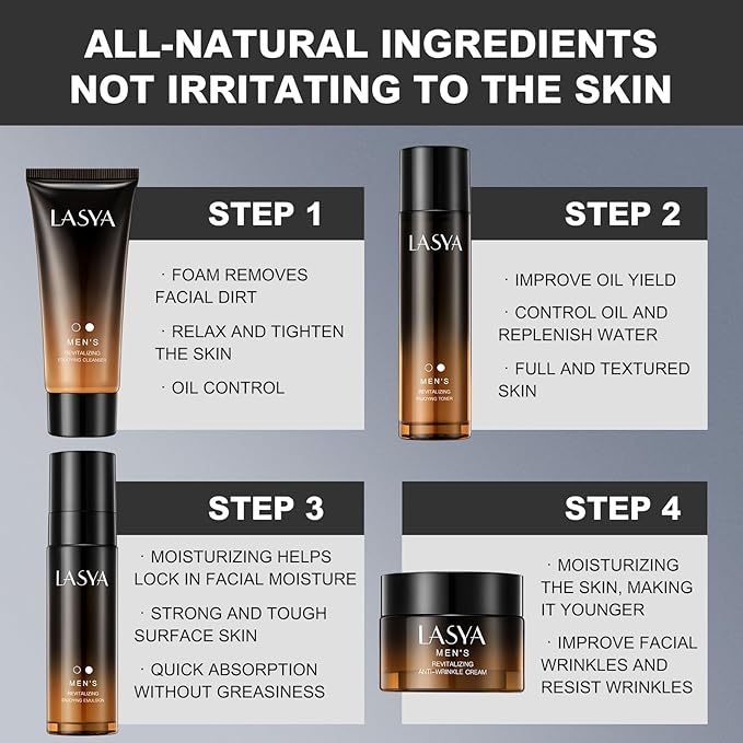 Anti Aging Skin Care Set for Men,Reduce Wrinkles & Hydrate Mens Skin Care Kit Cleanser,Toner,Lotion,Face Cream,Complete Skincare Process for Men Unique Skin Care Sets & Kits(4-Pcs)-BrightBean Baby