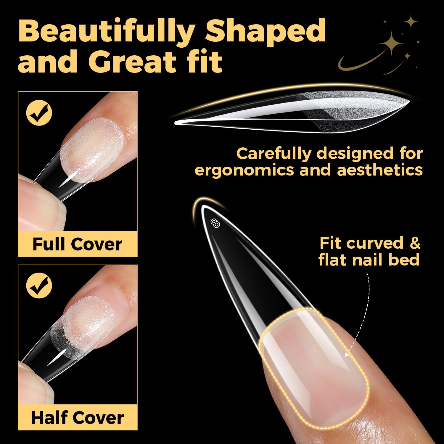 UNA GELLA Halloween Long Stiletto Gel Nail Tips, 600Pcs Pre Etched Long Stiletto Almond Nail Tips Clear Fake Nails Press on Nails No C Curve for DIY Art Salon at Home 12 Sizes-BrightBean Baby