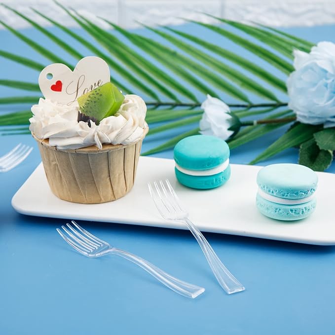 WDF 300 Mini Forks - 4 Inch Clear Plastic Heavy Duty Tasting Forks for Appetizers