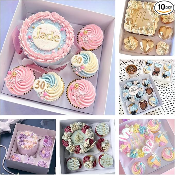 Bento Cake and Cupcake Box 4-inch Cake and 5 Cupcakes Box 10 Sets for Family Dinner Birthday Party Picnic Gift