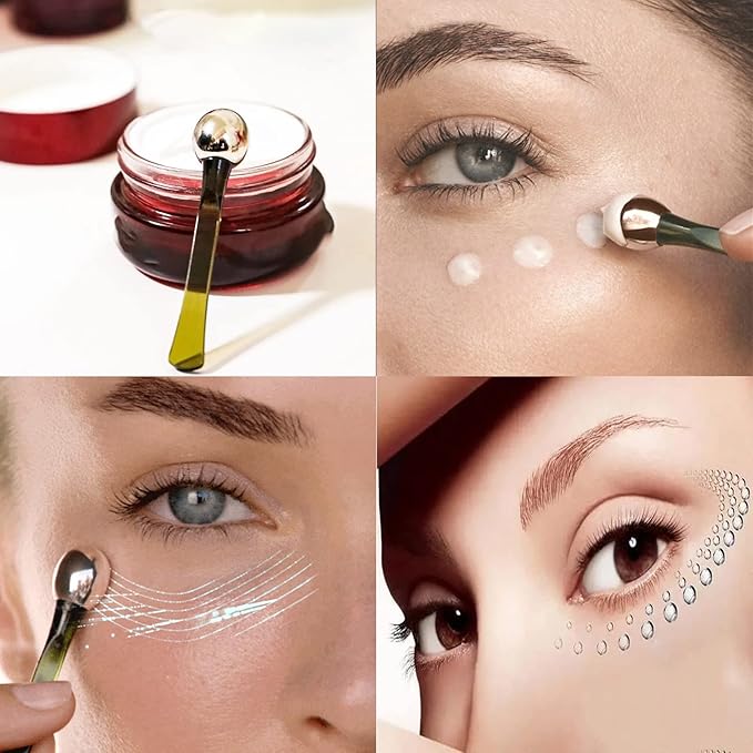2 in 1 Roller Eyes Cream Applicator Wand and T-Shape Massager Tool for Facial Massage, Reduce Puffiness (Green-1)-BrightBean Baby