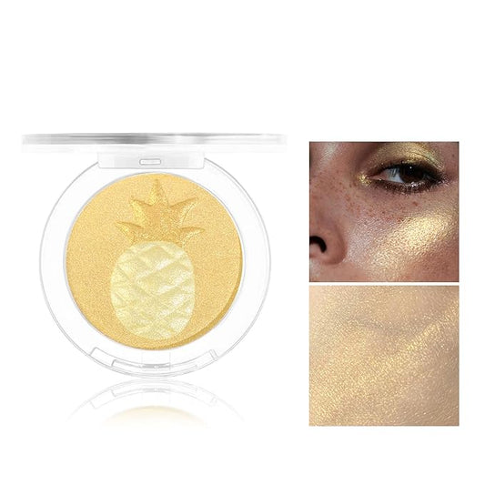 Glitter Highlighter Makeup, 3-In-1 Compact Shimmer Glitter Powder Makeup Blush Face Body Highlighter Illuminator, Silky Smooth Longlasting Lightweight Face Luminizer Bronzer (#02 Pineapple)-BrightBean Baby