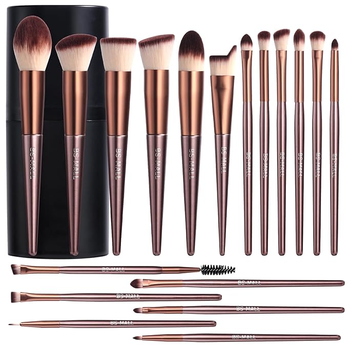 BS-MALL Makeup Brush Set 18 Pcs Premium Synthetic Foundation Powder Concealers Eye shadows Blush Makeup Brushes with black case (B-Brown)-BrightBean Baby