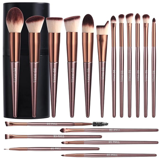 BS-MALL Makeup Brush Set 18 Pcs Premium Synthetic Foundation Powder Concealers Eye shadows Blush Makeup Brushes with black case (B-Brown)-BrightBean Baby