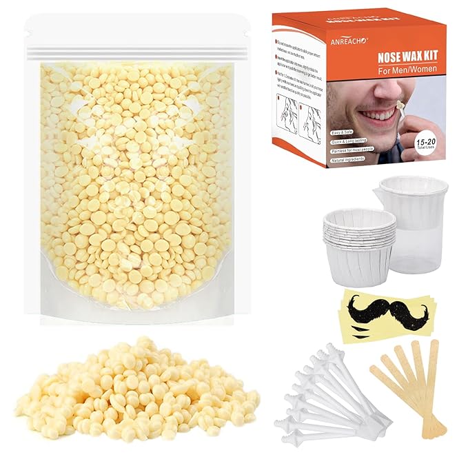 Nose & Ear Hair Wax Kit for Men & Women, 100g Wax with 20 Applicators, Safe Home Grooming Solution for Painless 15-20 Time Usage-BrightBean Baby