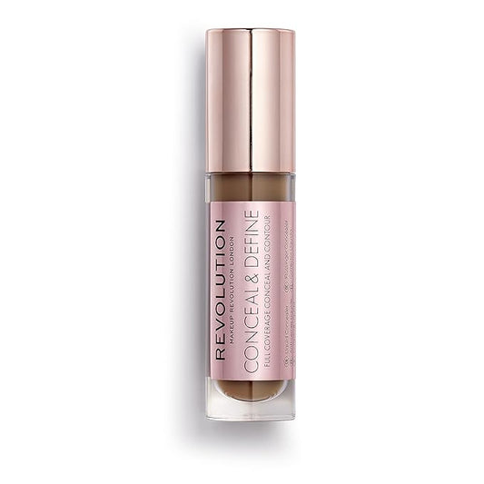 Makeup Revolution Conceal & Define Concealer, Full Coverage Makeup Concealer, Matte Finish & Long Wear, For Dark or Deep Skin Tones, Vegan, C16, 4ml-BrightBean Baby