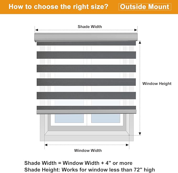 Persilux Cordless Zebra Blinds for Windows (35" W X 72" H, Grey) Free-Stop Dual Layer Roller Windows Shades for Day and Night, Light Filtering Sheer Shades for Home, Easy to Install