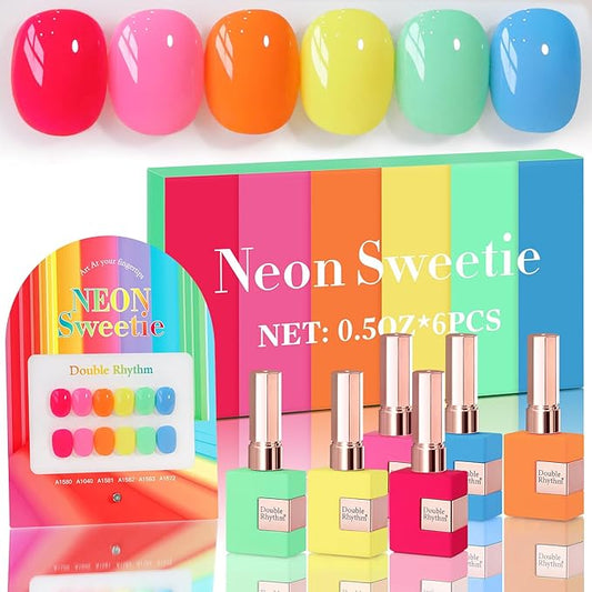 Double Rhythm 6 Pcs 15 ML Gel Polish Set Same Color Same Bottle Soak Off Gel Polish Kit Nail Art Manicure Salon DIY at Home for Women (Pastel Red Pink Orange Yellow Green-T6-11)-BrightBean Baby
