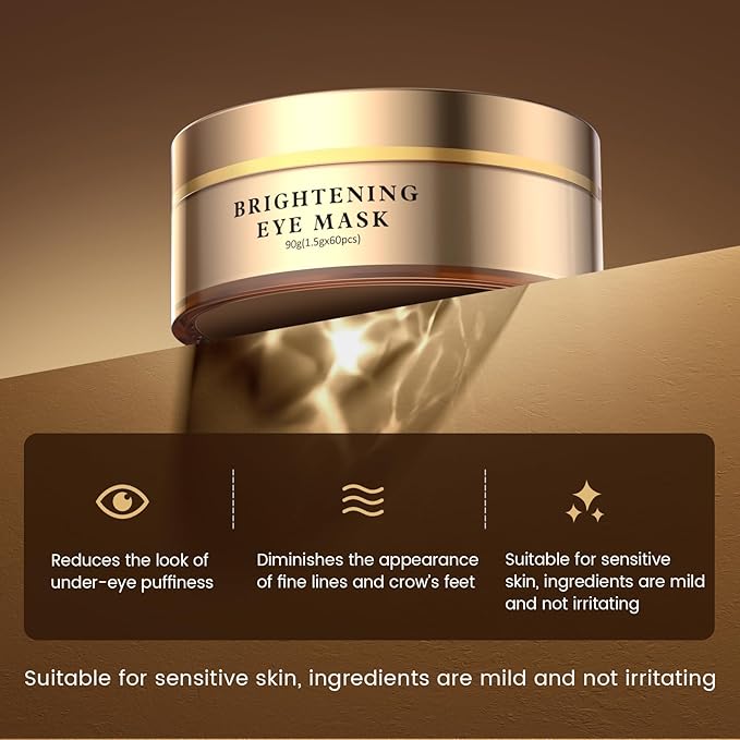 Caffeine Brightening Eye Masks - Under Eye Patches for Dark Circles, Eye Bag, Wrinkle, Puffiness with Hyaluronic Acid - Hydrating Eye Masks for Women and Men, Less Tired-BrightBean Baby