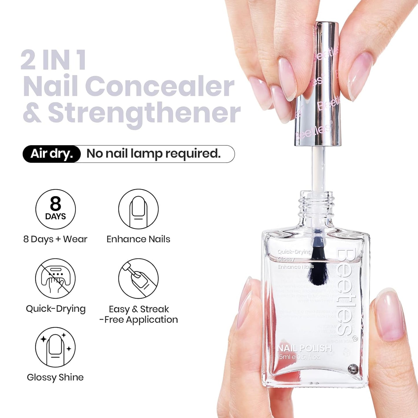 Beetles Nail Strengthener - Clear Nail Concealer Fast Air Dry Clear Air Dry Nail Growth for Damaged Uneven Nails Fingernail Polish Imperfection Masking for Sheer Shine DIY Manicure Salon Quality-BrightBean Baby